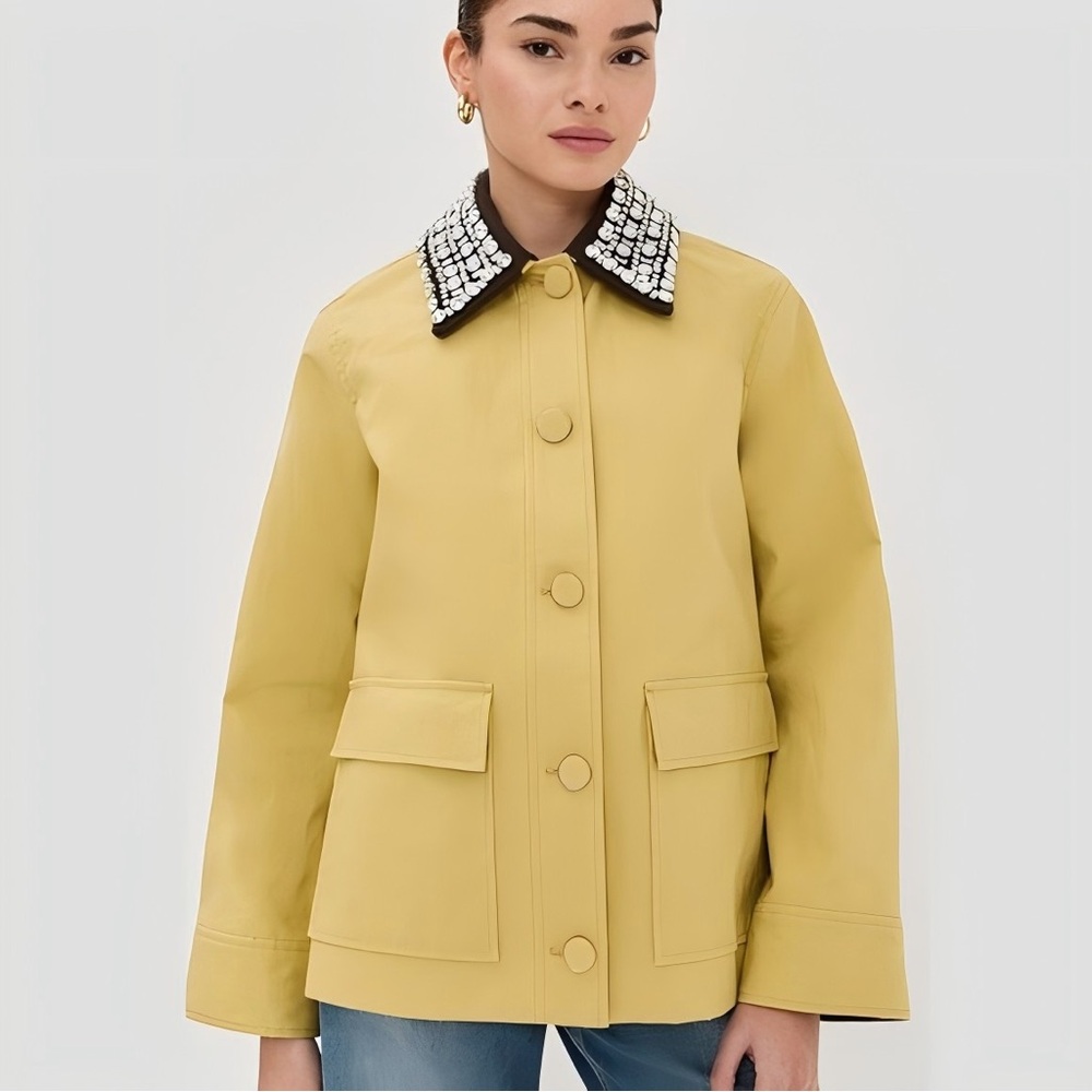 Veronica Beard Yellow Jacket with Embellished Black & White Collar